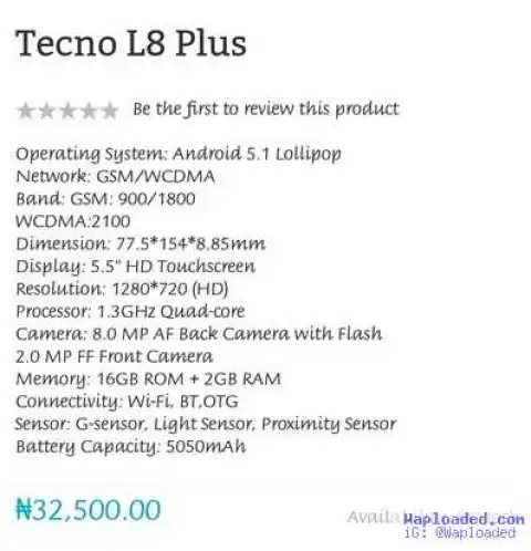 Photos: Tecno Released Another Device, " Tecno L8 Plus "